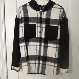 SHEIN Black and White Plaid Button Down Shirt